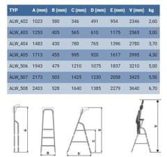 ELKOP Rebrík schodíkový ALW 1405, 5 stupňov (4+1), 5 stupňov (4+1)